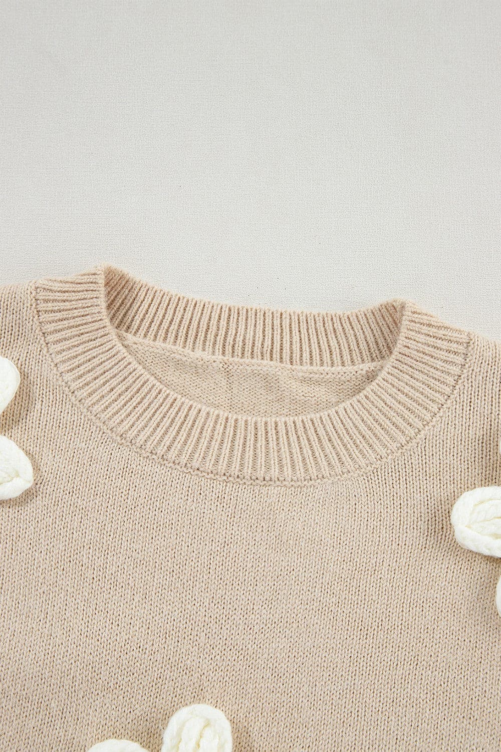 Crochet Flower Round Neck Long Sleeve Sweater.