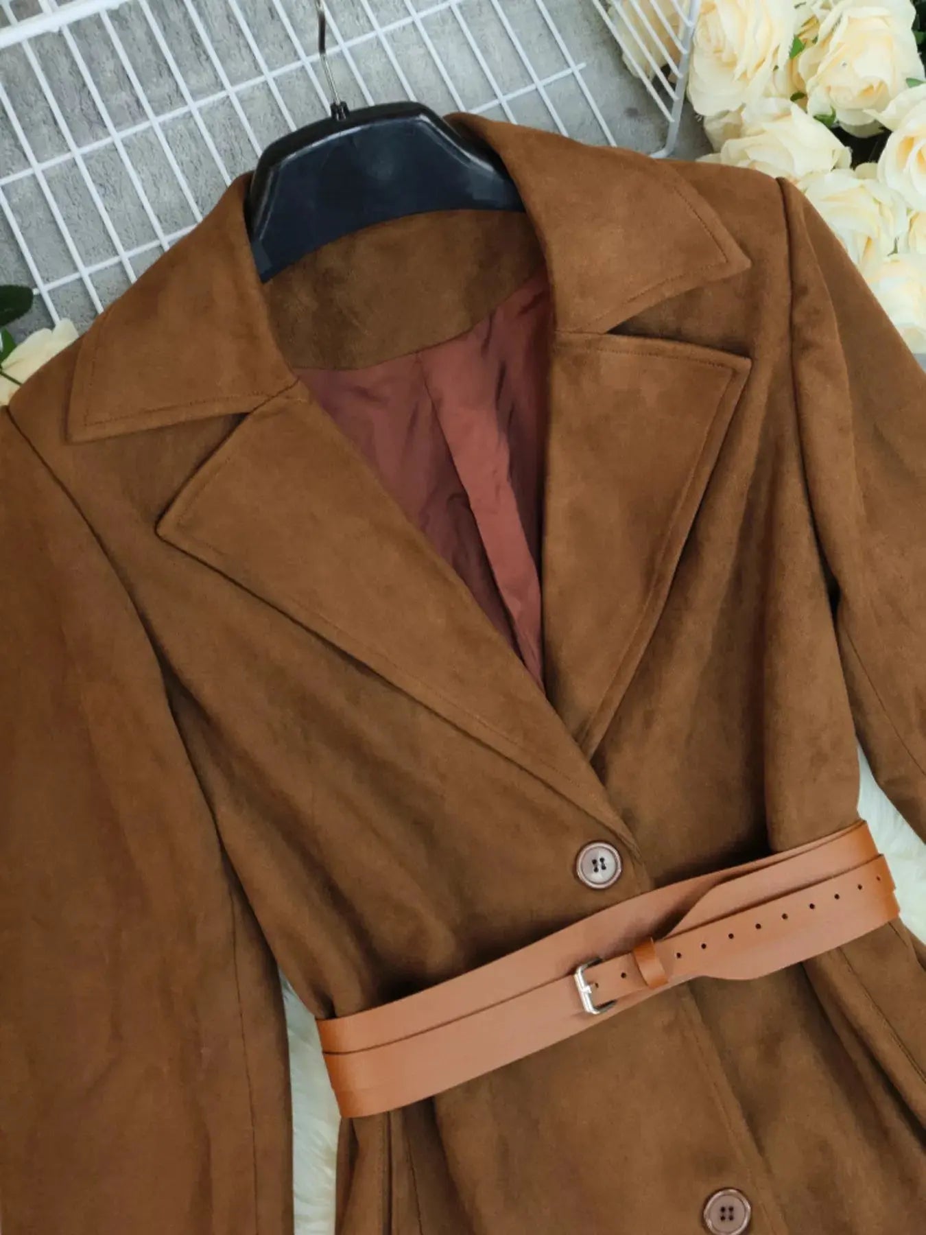Lapel Collar Longline Outerwear Simply Love