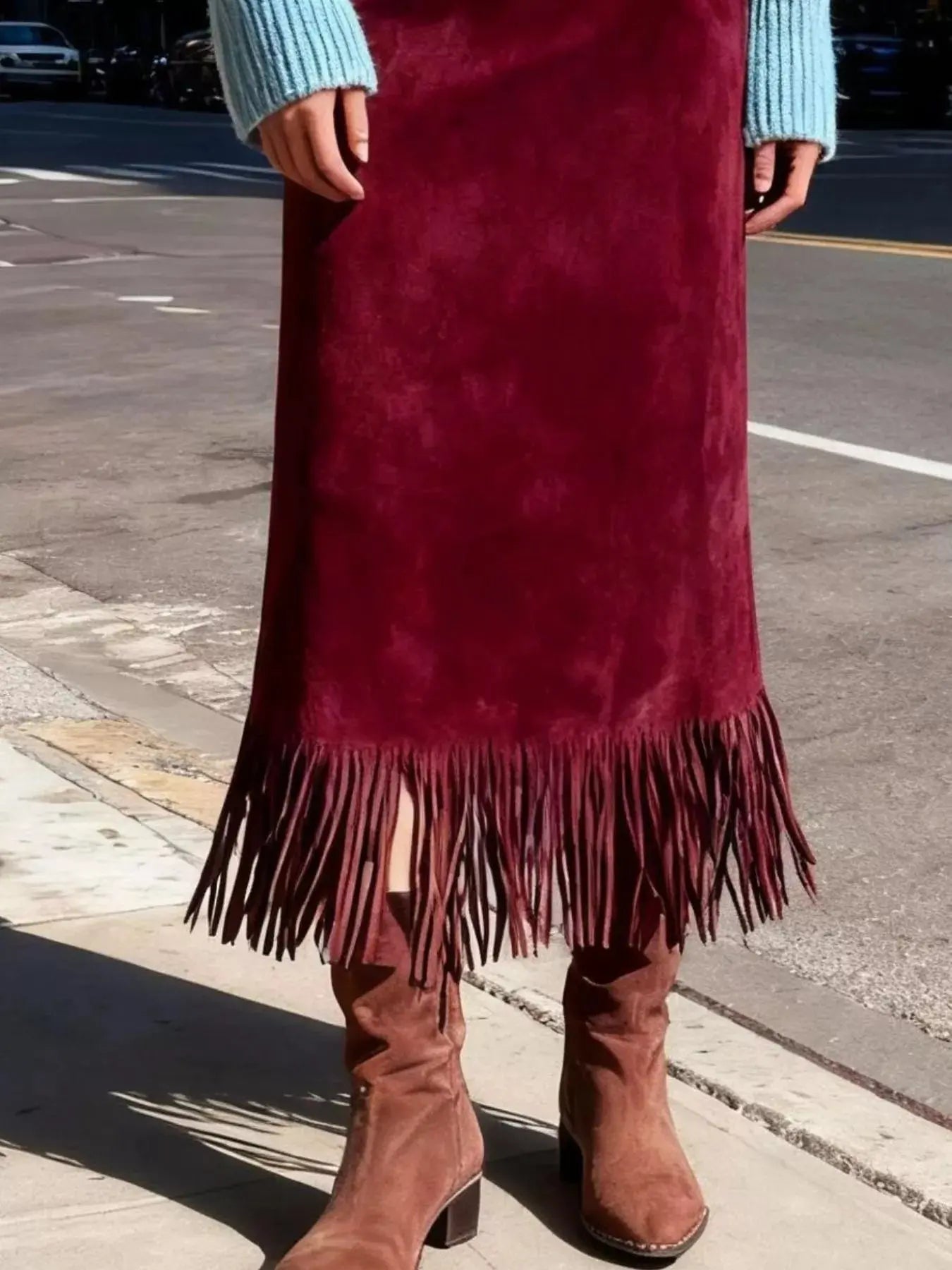 Suede Fringe Midi Skirt Simply Love