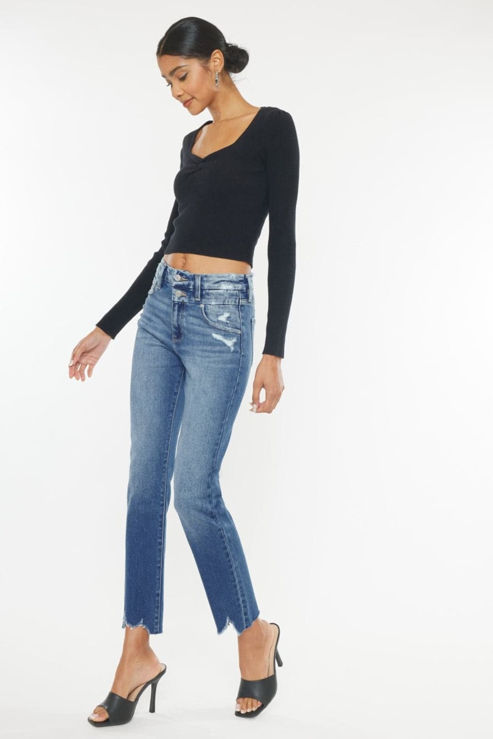 Kancan chic frayed hem slim straight jeans