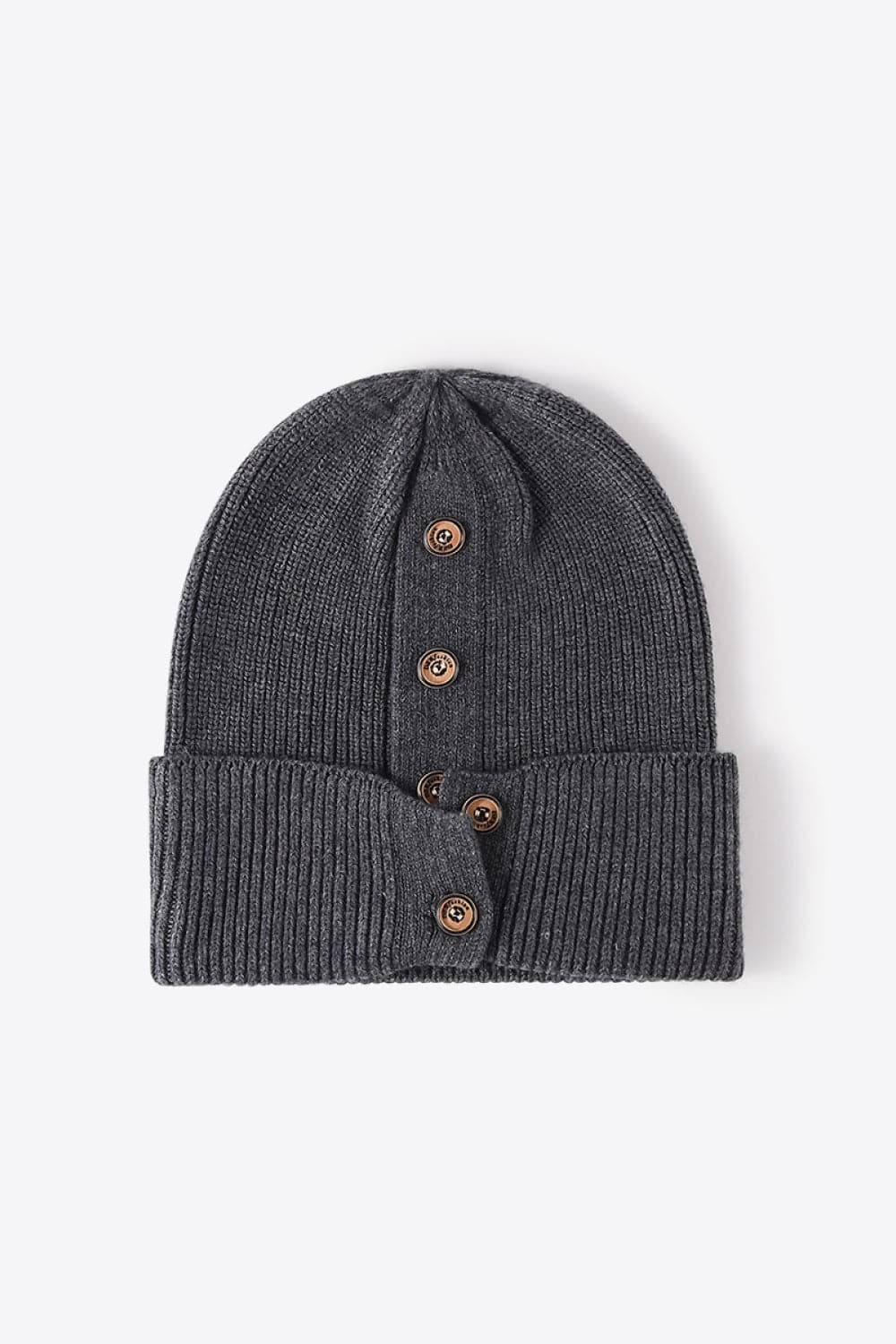 Button Detail Rib-Knit Cuff Beanie.