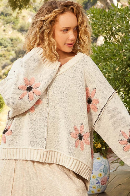 Chic floral chenille sweater