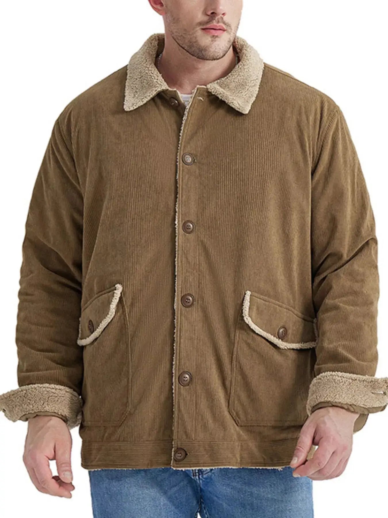 Men's Corduroy Sherpa Lined Button-Up Jacket Simply Love