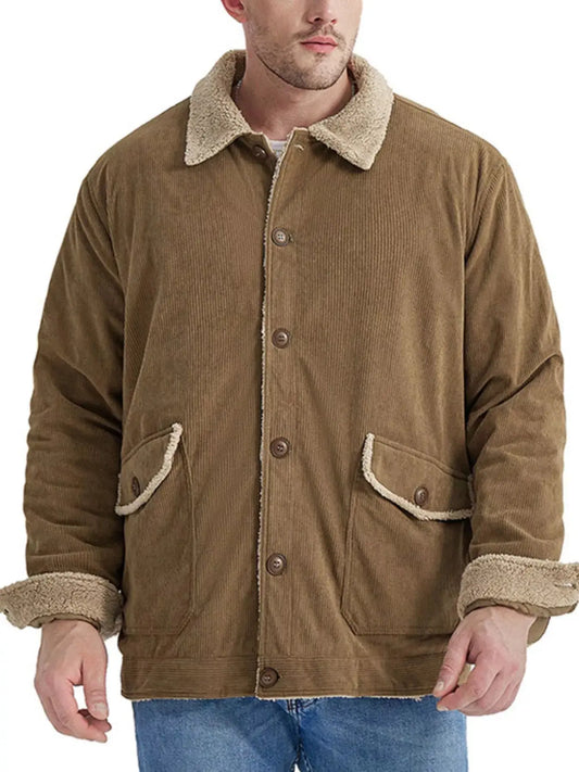 Men's Corduroy Sherpa Lined Button-Up Jacket Simply Love