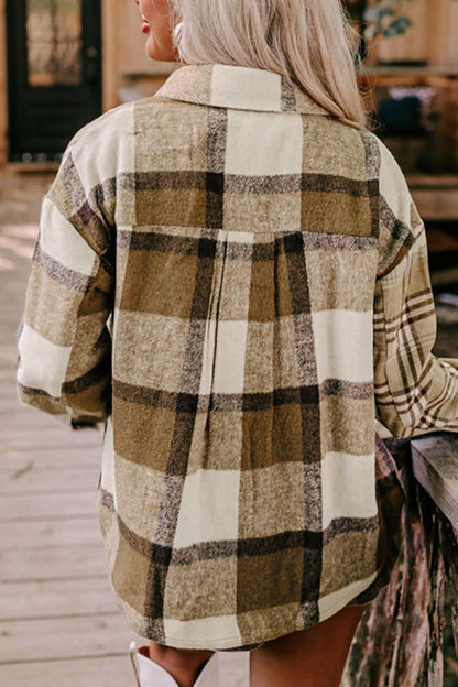 Plaid Button-Up Pocket Shacket with Flap Closure