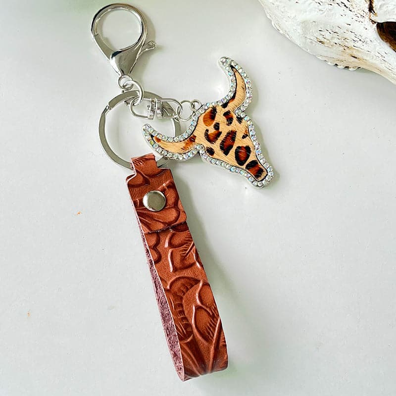 Rhinestone Bull Keychain.