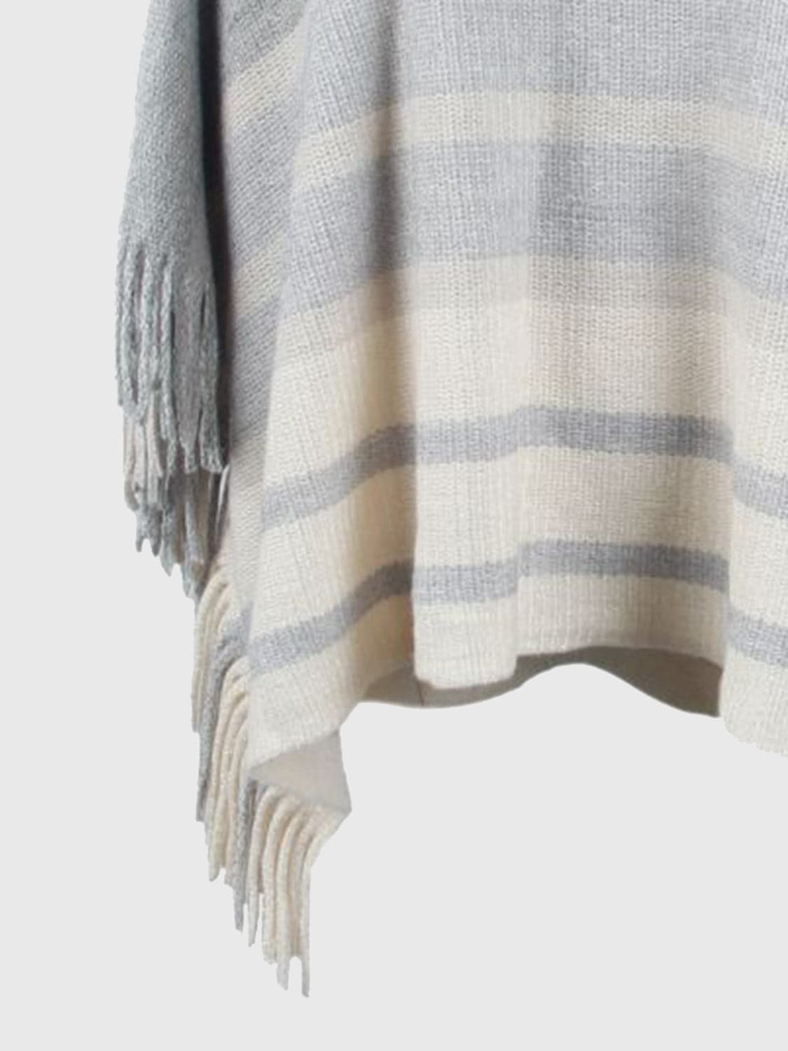 Striped Boat Neck Poncho with Fringes.