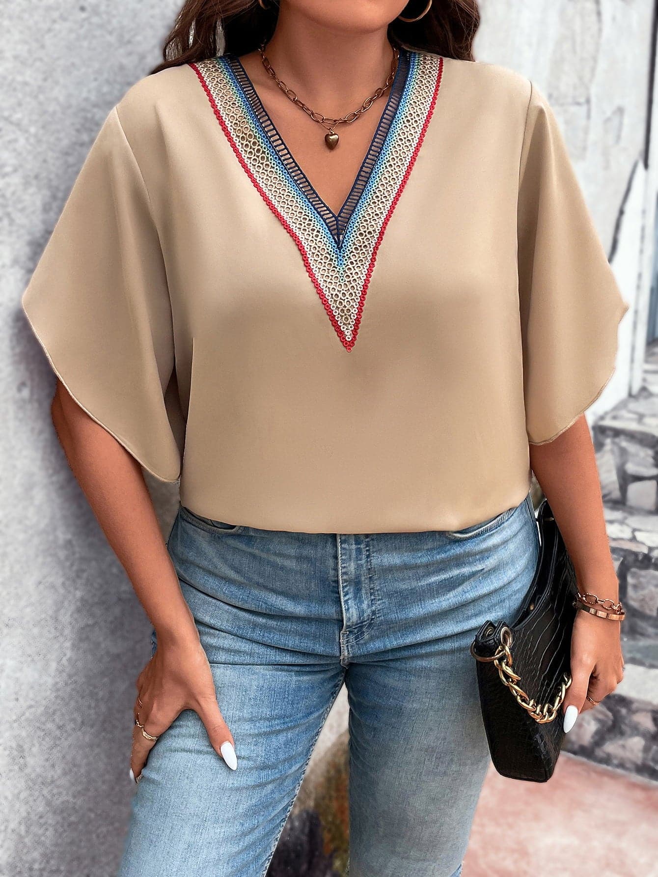 Plus Size V-Neck Flutter Sleeve Blouse.