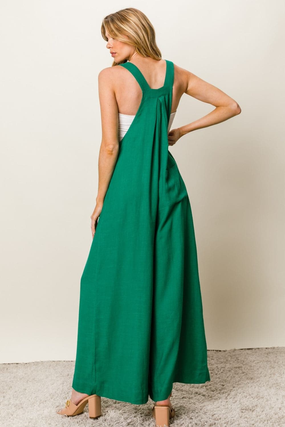 BiBi Texture Sleeveless Wide Leg Jumpsuit.