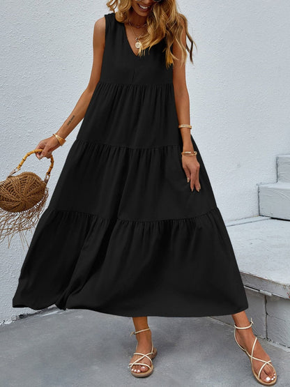 Tiered V-Neck Sleeve Dress.