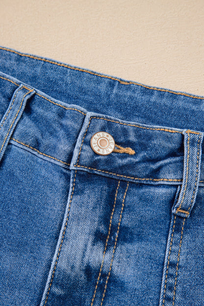Sky Blue Cropped High Rise Wide Leg Jeans