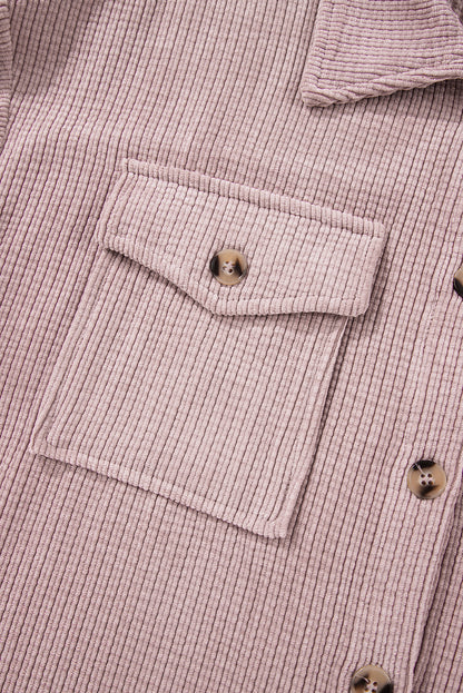 Light Pink Corduroy Flap Pocket Button Up Shacket