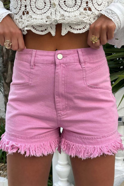 Raw Hem High Waist Denim Shorts.