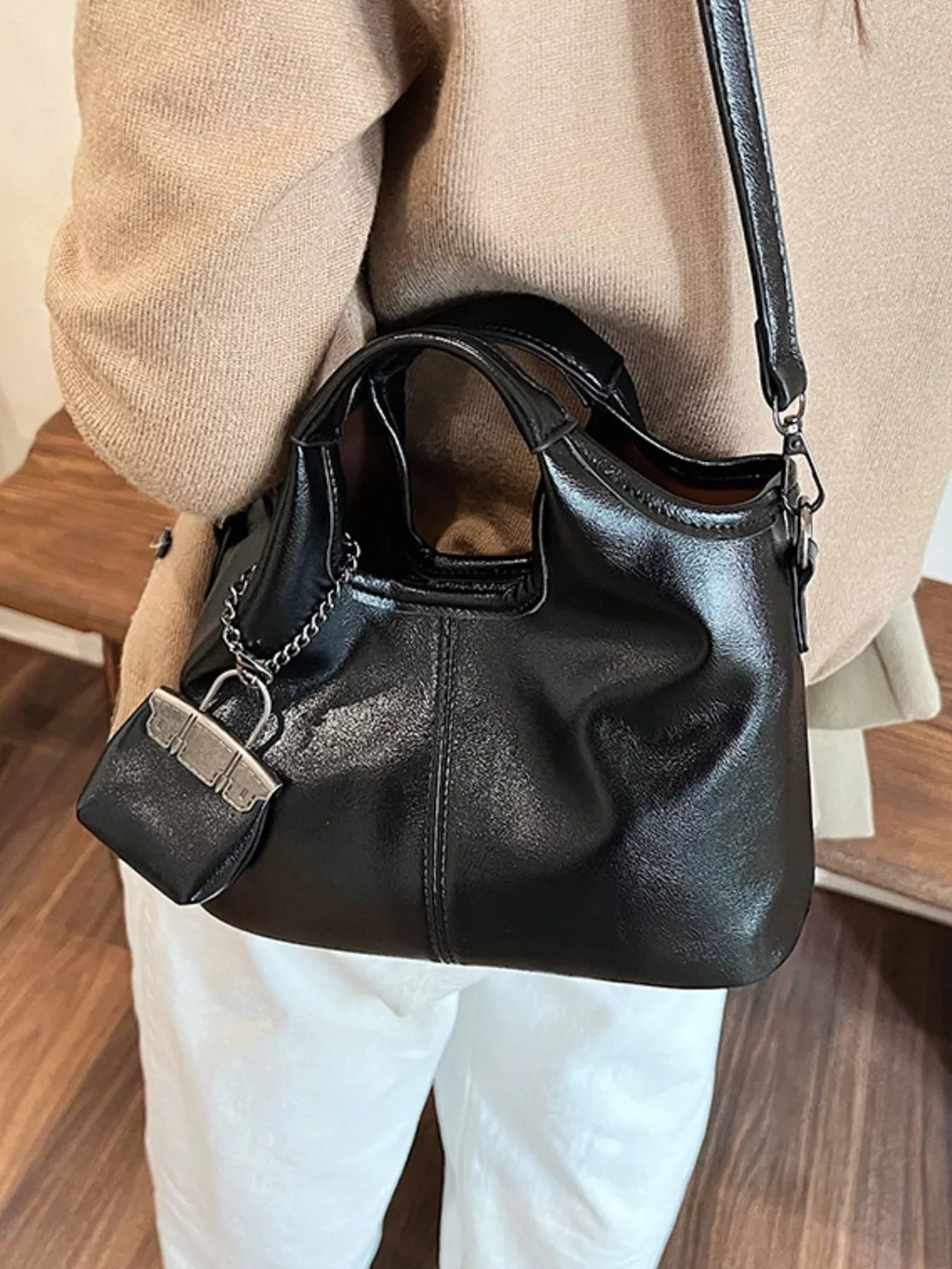 Leather Crossbody Bag with Charm Simply Love