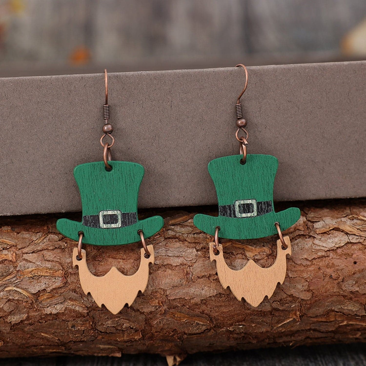 Wooden Hat Shape Dangle Earrings.