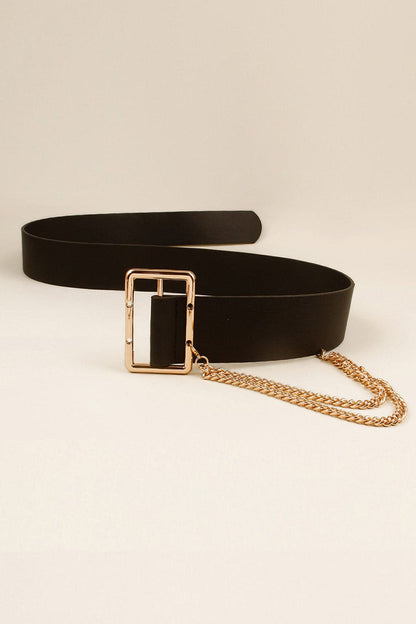 PU Leather Wide Belt with Chain.