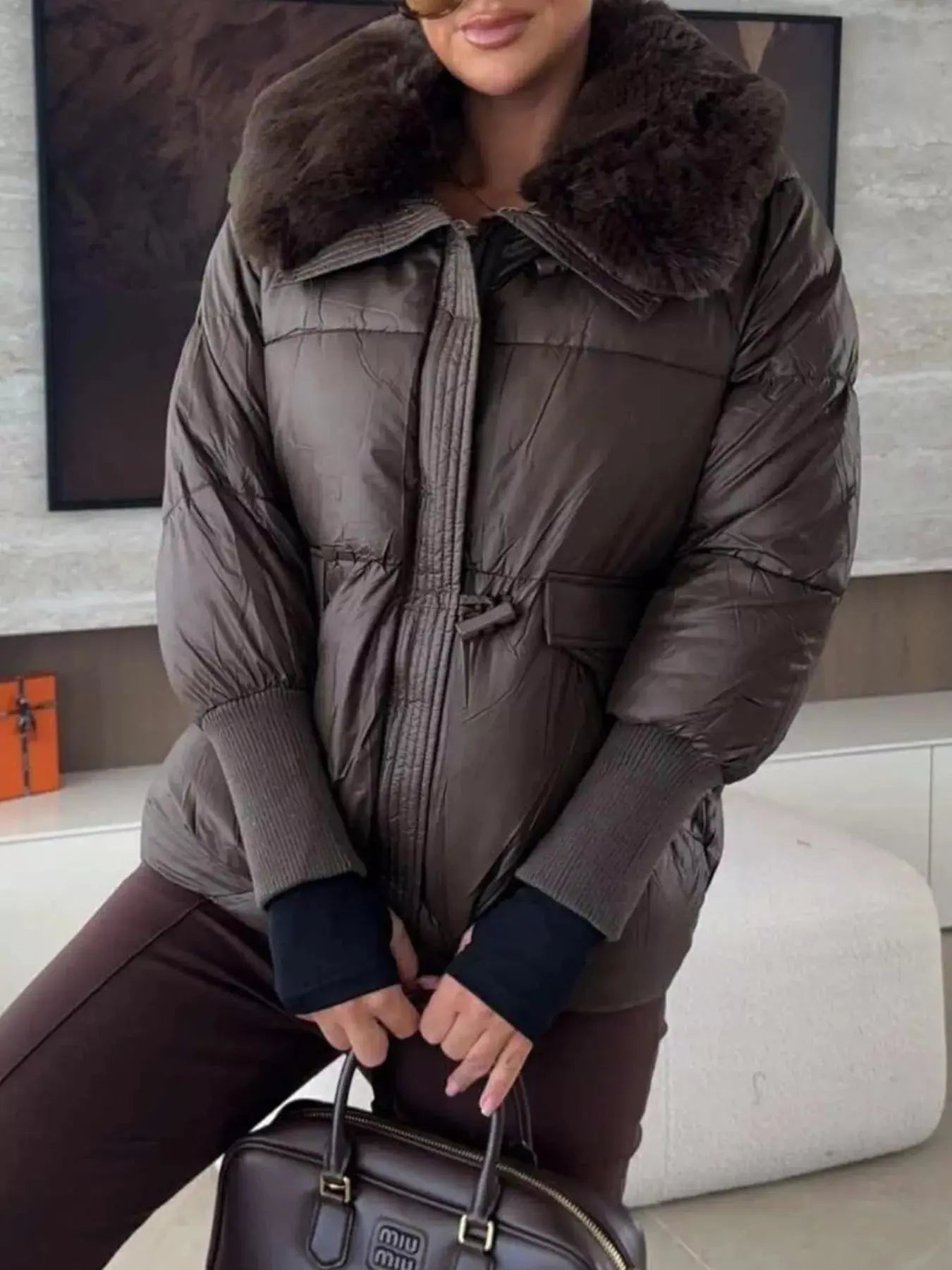 Fur Collar Padded Puffer Jacket Simply Love