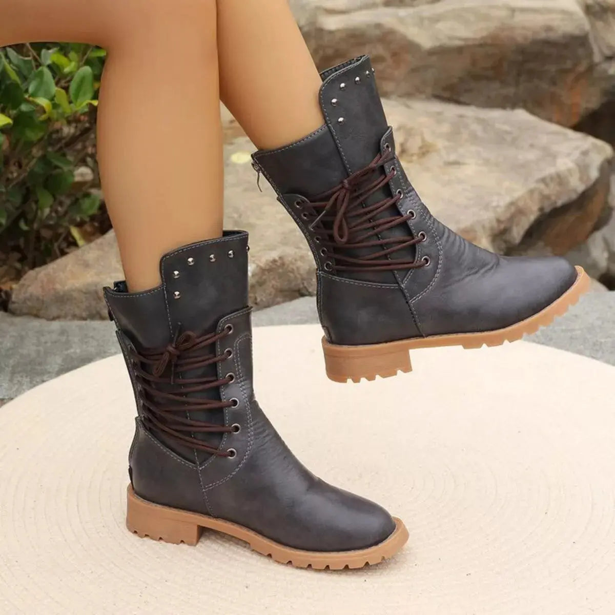 Studded Lace-Up Boots Simply Love