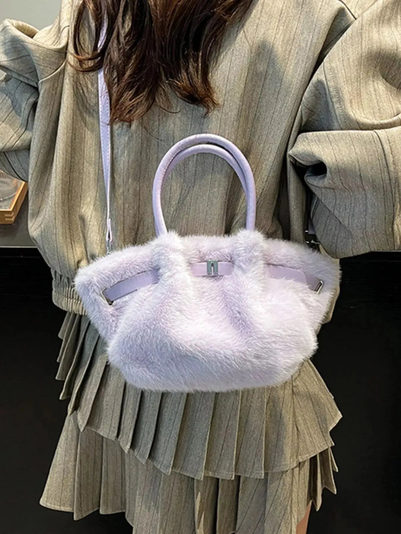 Fluffy Crossbody Bag with Buckle Detail Simply Love