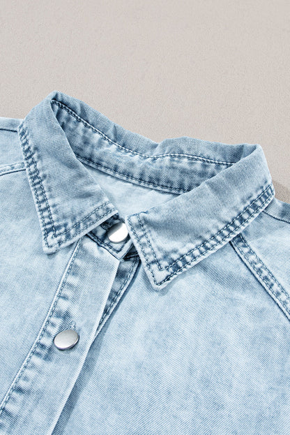 Kimber Ruffled Short Sleeve Buttoned Denim Dress with Mineral Wash - Love Salve 