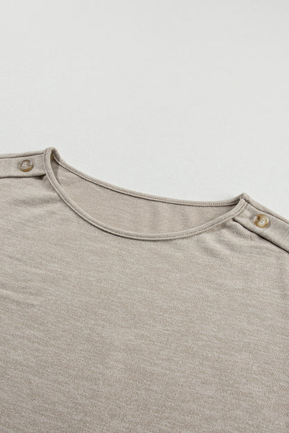 Chic smoke gray batwing sleeve tee with button accents