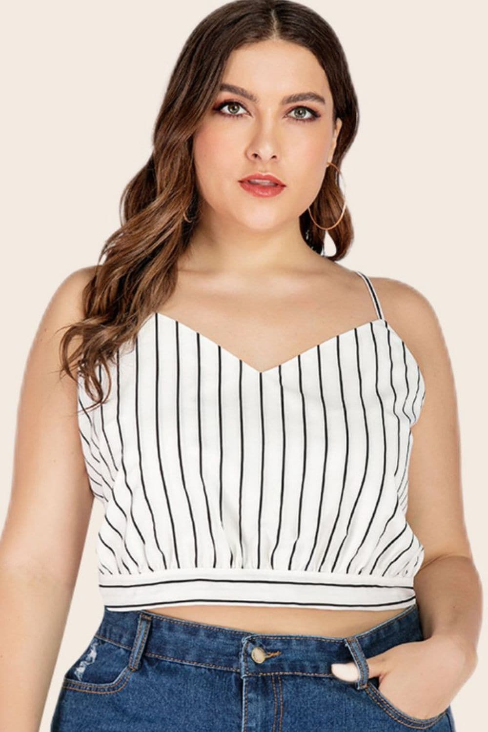 Plus Size Striped Tie-Back Cropped Cami.