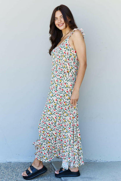 Doublju In The Garden Ruffle Floral Maxi Dress in Natural Rose.