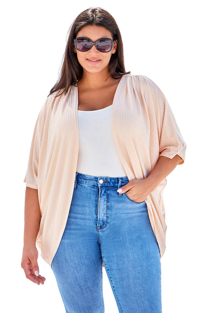 Apricot shimmer ribbed texture cardigan for plus sizes