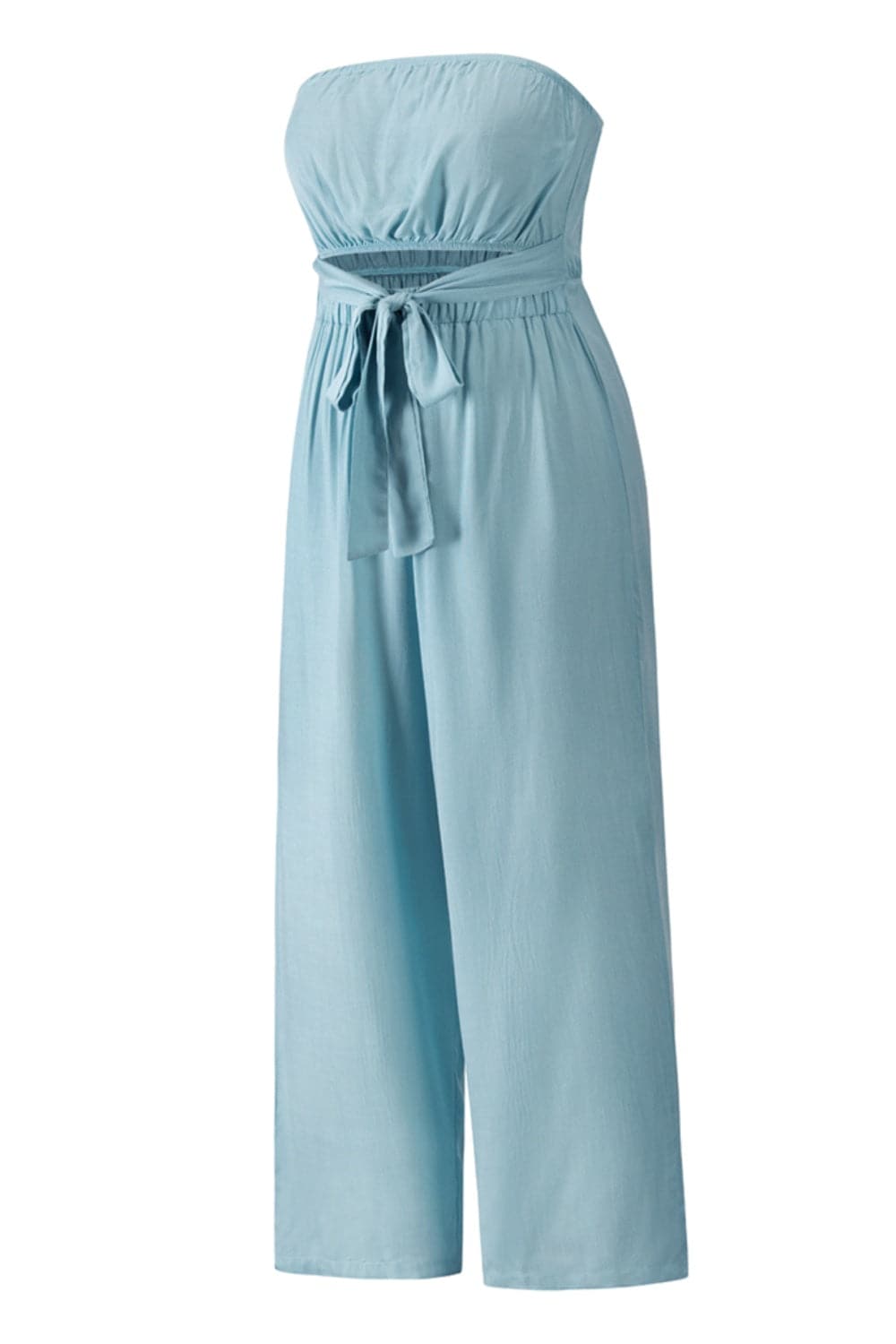 Tied Cutout Tube Wide Leg Jumpsuit.