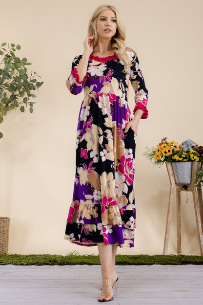 Celeste Full Size Floral Ruffled Midi Dress.