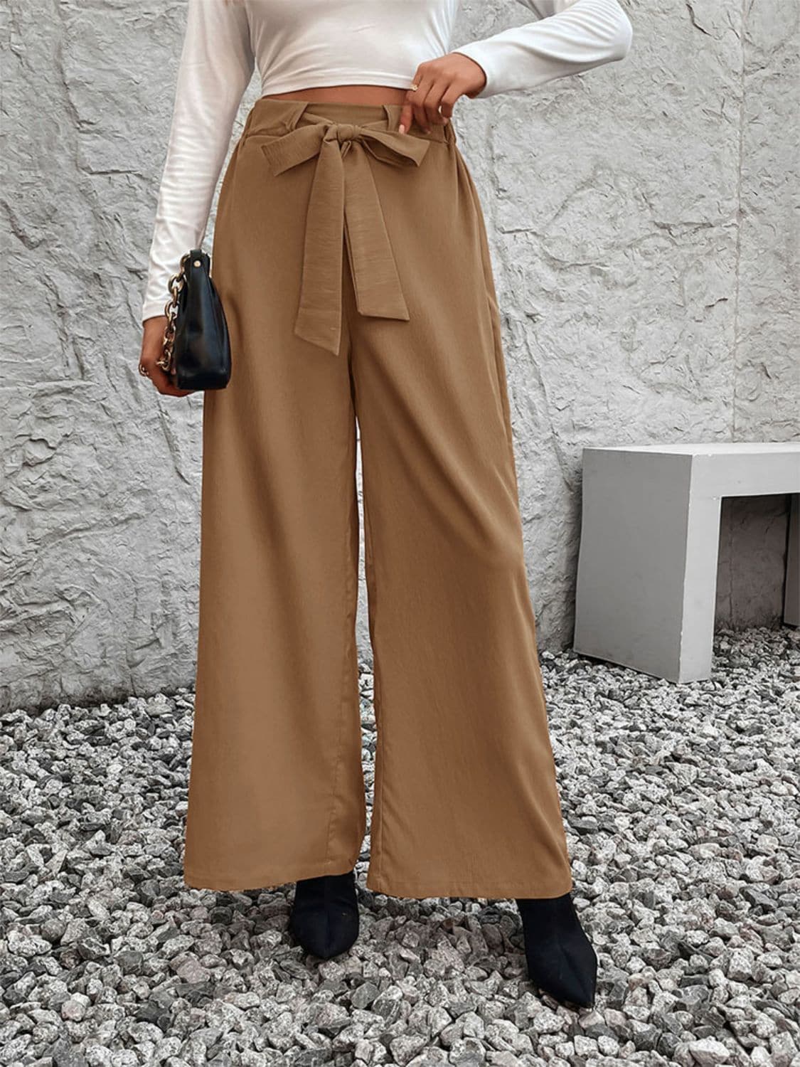 Tied High Waist Wide Leg Pants.