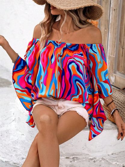 Printed Off-Shoulder Blouse.