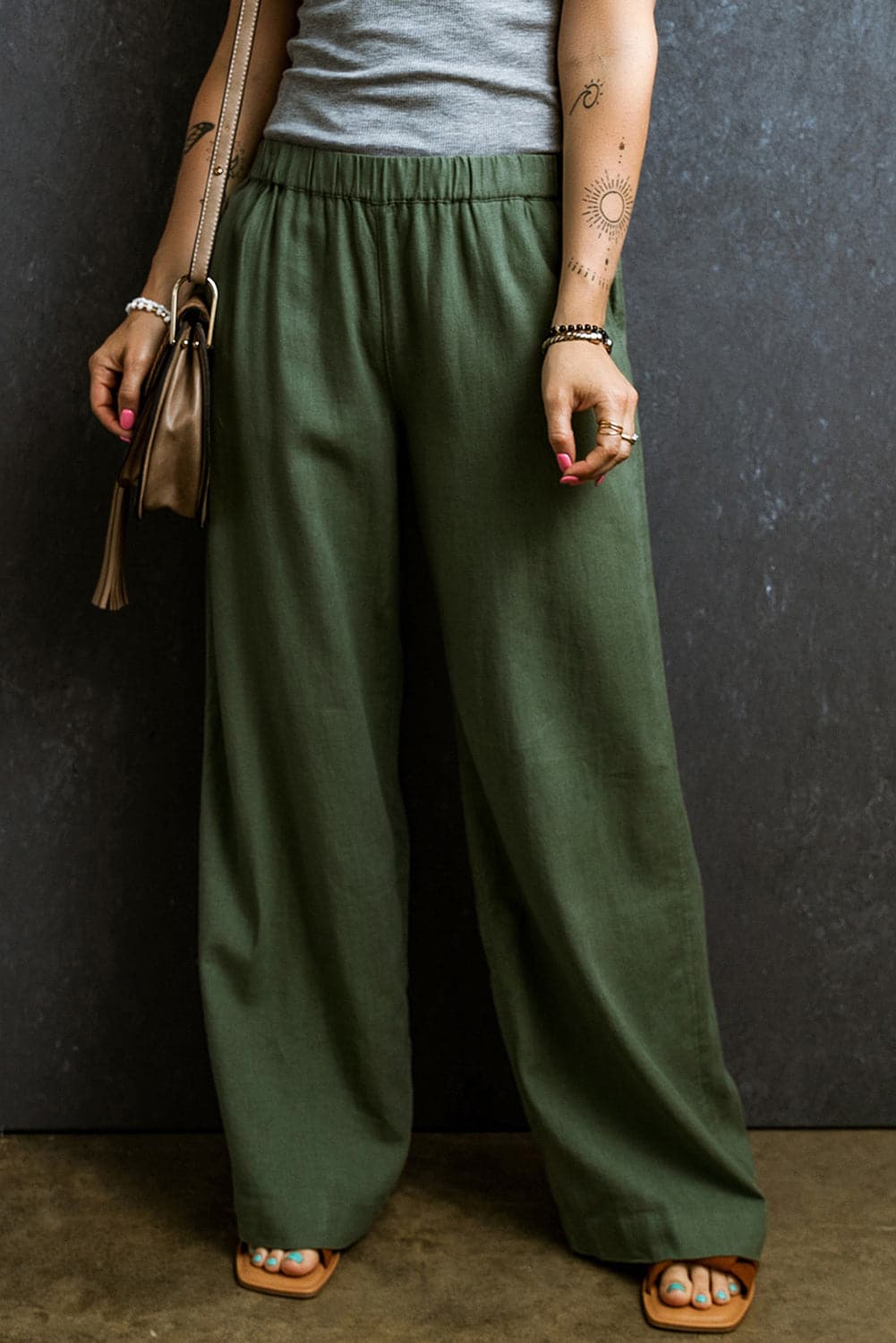 Elastic Waist Wide Leg Pants.