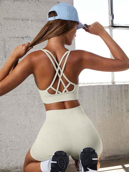 Crisscross Spaghetti Strap Active Bra.