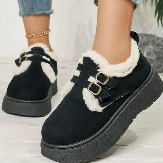 Buckle Strap Faux Fur Trim Platform Boots Simply Love