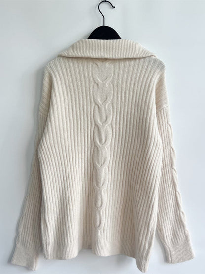 Ribbed Half Zip Long Sleeve Sweater.