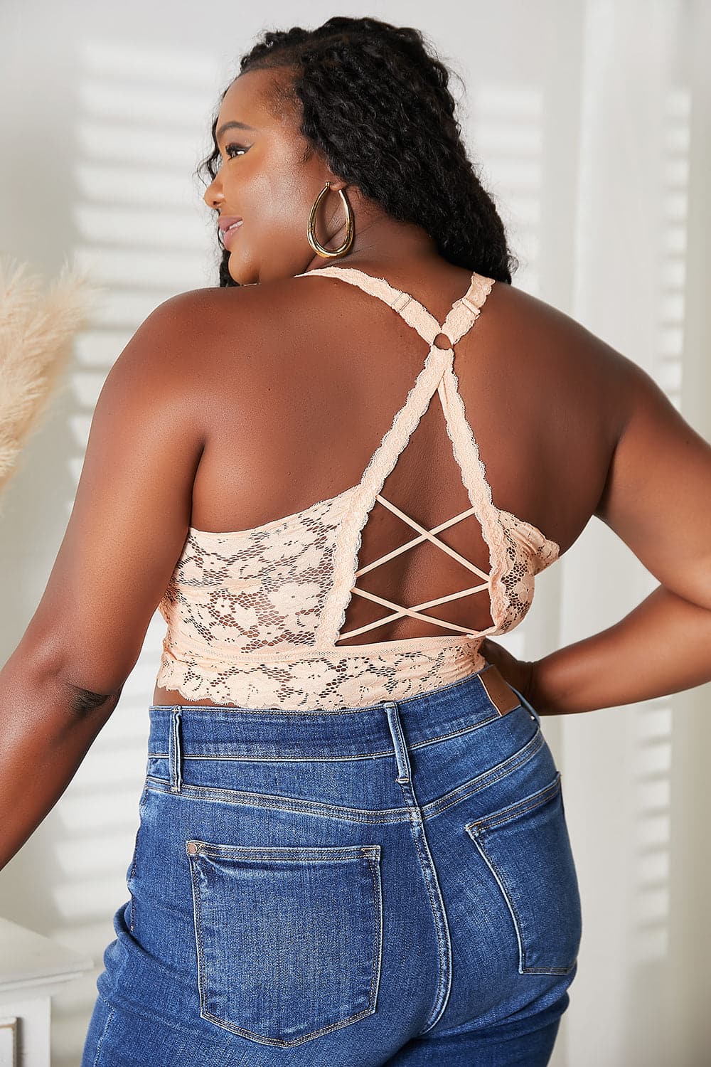 JadyK Juliette Full Size Crisscross Lace Bralette.