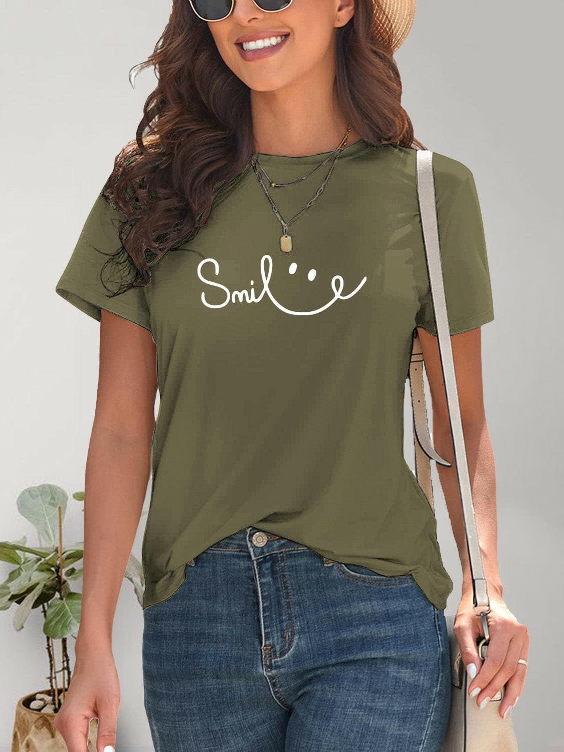 SMILE Round Neck Short Sleeve T-Shirt.