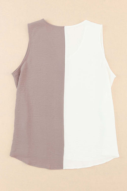 Chic white plus size color-block v-neck tank top