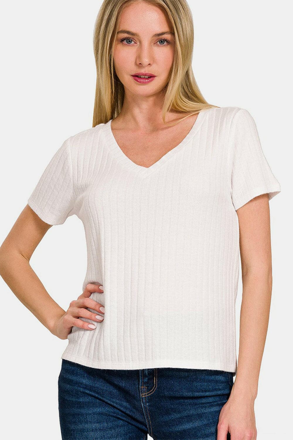 Zenana Ribbed Short Sleeve T-Shirt.