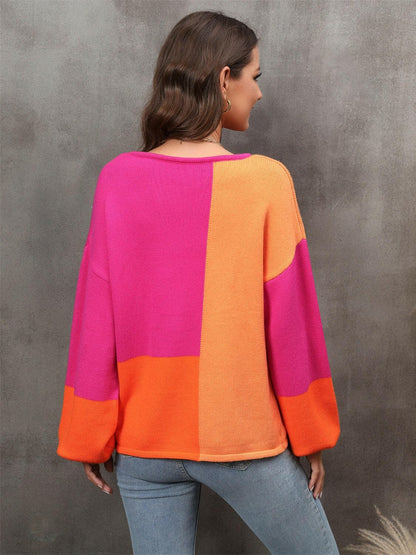 Color Block Round Neck Sweater.