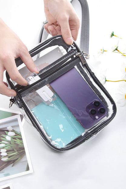 Chic black transparent PVC crossbody bag with zipper closure