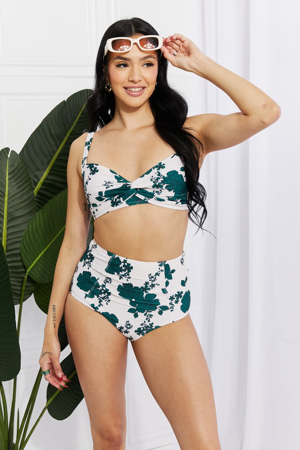 Marina West Swim Take A Dip Twist High-Rise Bikini in Forest.