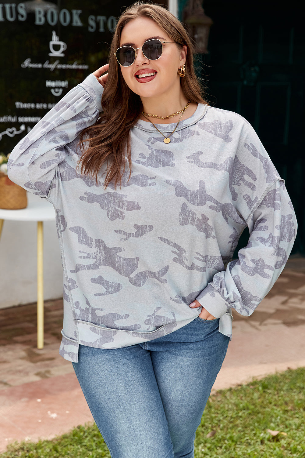 Multicolour Camouflage Print Round Neck Plus Size Sweatshirt Dear-Lover Dropshipping