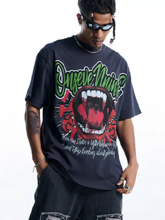 Men's Graphic Round Neck Oversized T-Shirt Simply Love