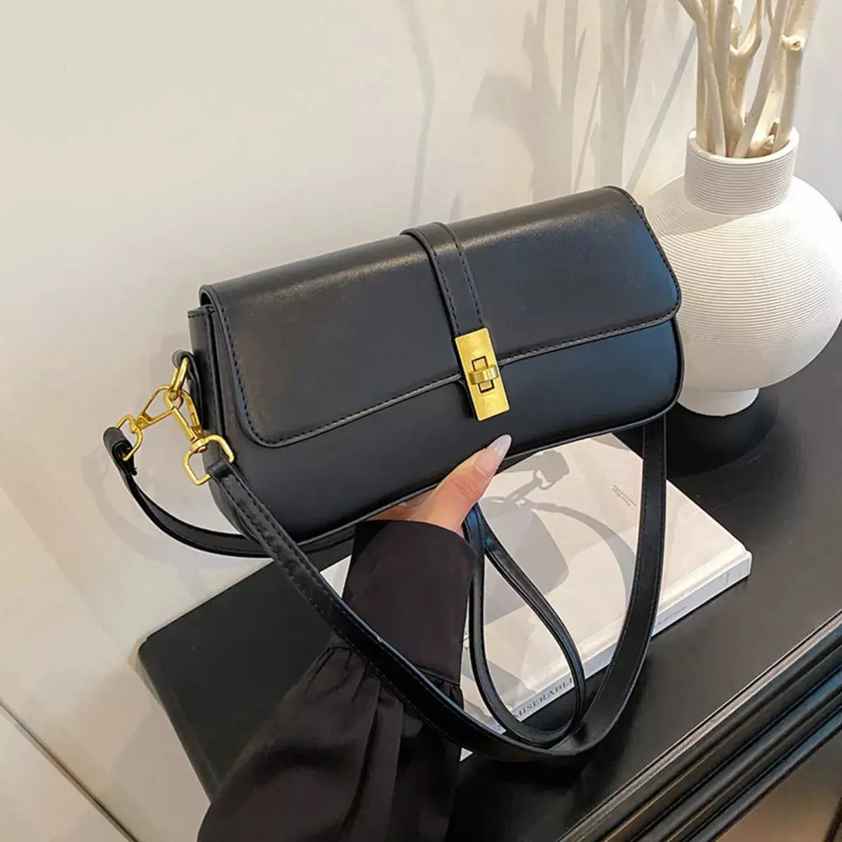 Rectangular Crossbody Bag with Golden Buckle Simply Love