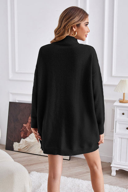 Exposed Seam Mock Neck Slit Sweater.