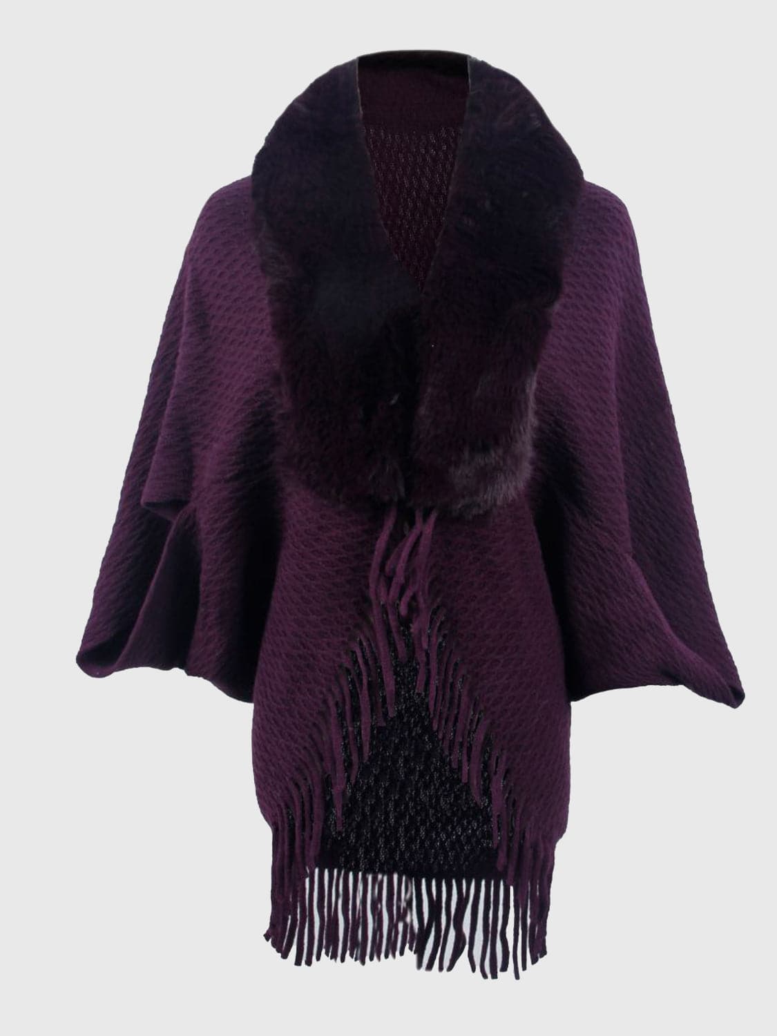 Open Front Fringe Hem Poncho.