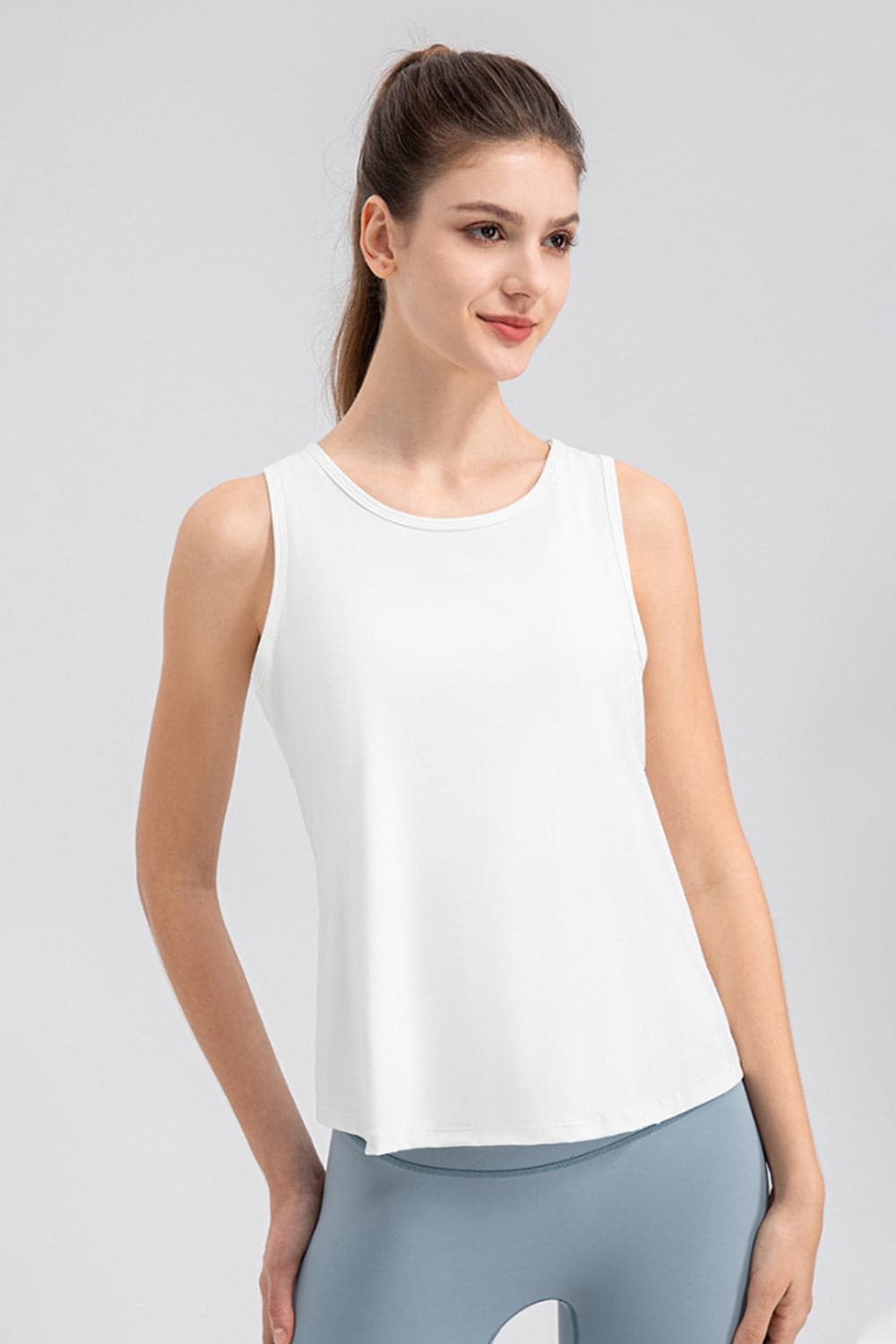 Wide Strap Round Neck Active Tank.