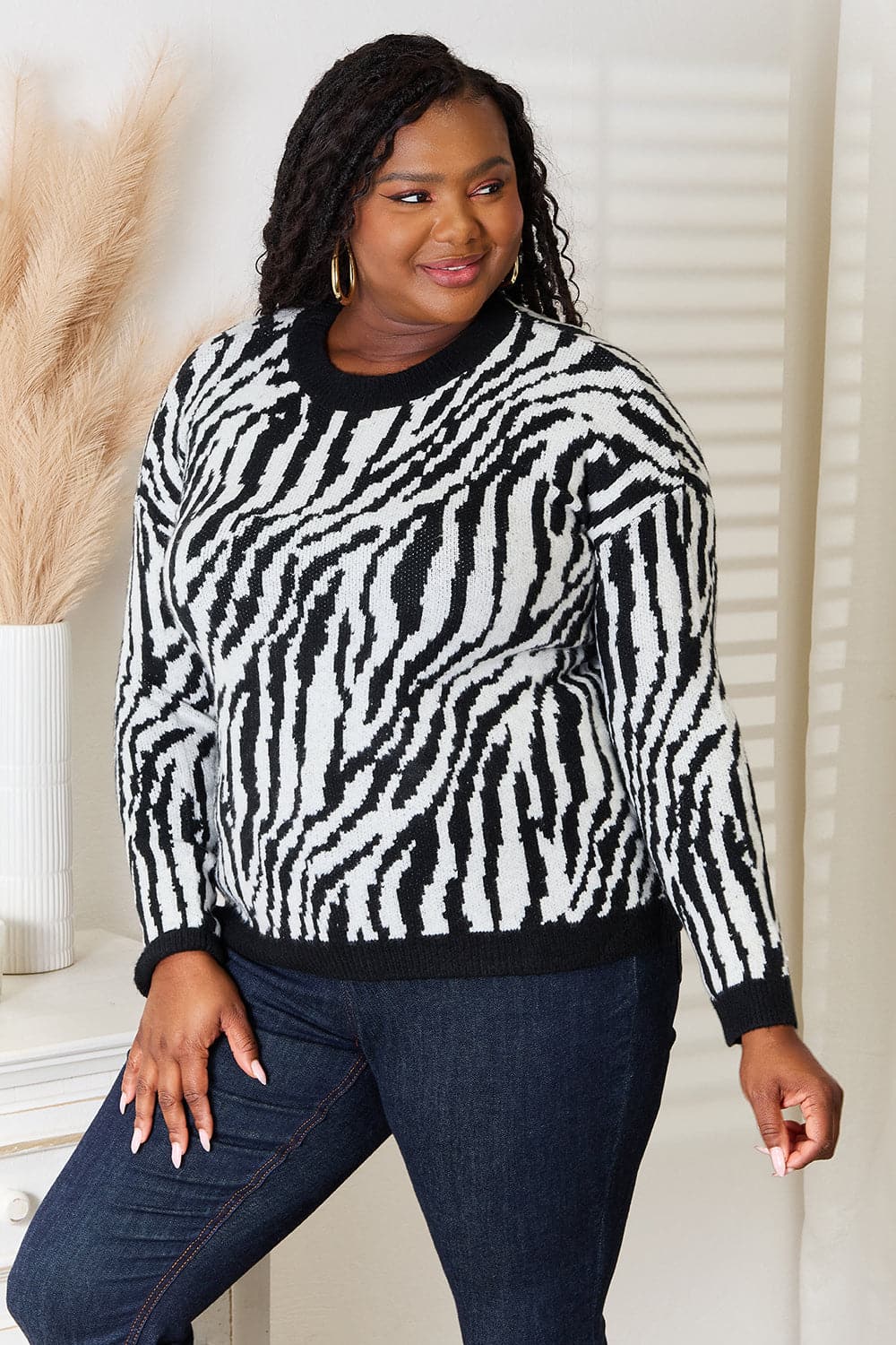 Heimish Full Size Zebra Print Sweater.